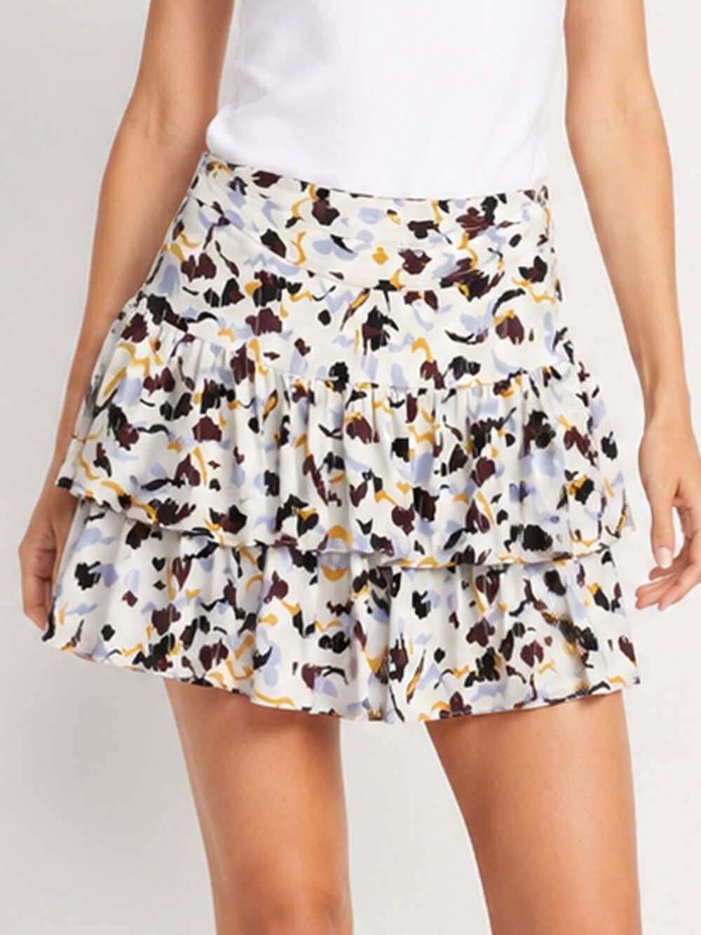 A.L.C. Skirt Size 2 100% Silk Abstract Print Tiered Ruffle Mini Lined F